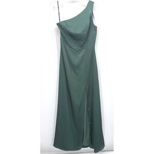 Birdy Grey One Shoulder Kira Dress M Green Satin Bridesmaid Maxi Formal Wedding